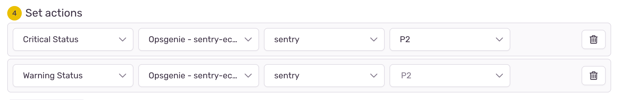 Opsgenie metric alert rule action